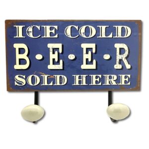 Agora - Metallskylt med Krokar - Ice Cold Beer Sold Here